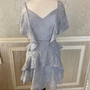 La Mason talulah grey lace ruffled mini NWT dress